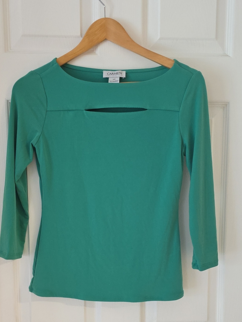 Carmen Marc Valvo Teal Green Long-Sleeve Cutout Top XS